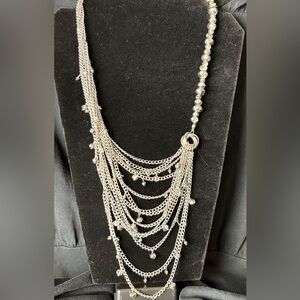 Paparazzi Save Your Tiers Silver Multi-Layer Draping Necklace & Earring Set NWT